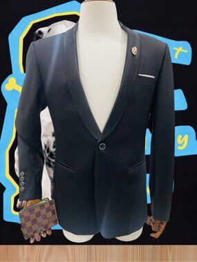 Men’s Navy Shawl Lapel Blazer Formal Suit Jacket Slim Fit Blue navy Size 52R